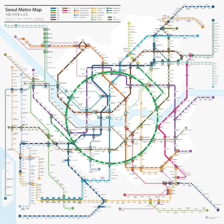 Official Seoul Metro map showing all subway lines by color and number